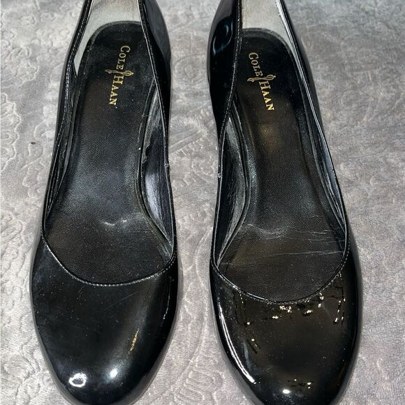 Cole Haan Nike Air Black Wedge Patent Leather Heels with Rounded Toe Size 7 B - Picture 1 of 9
